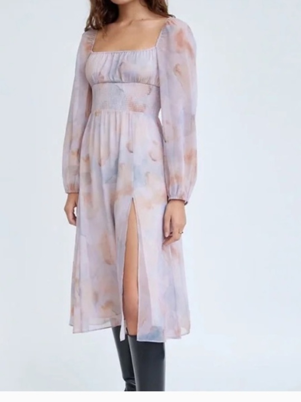 NWT size small Aritzia Wilfred Bella Slit midi dress Birch soft iris